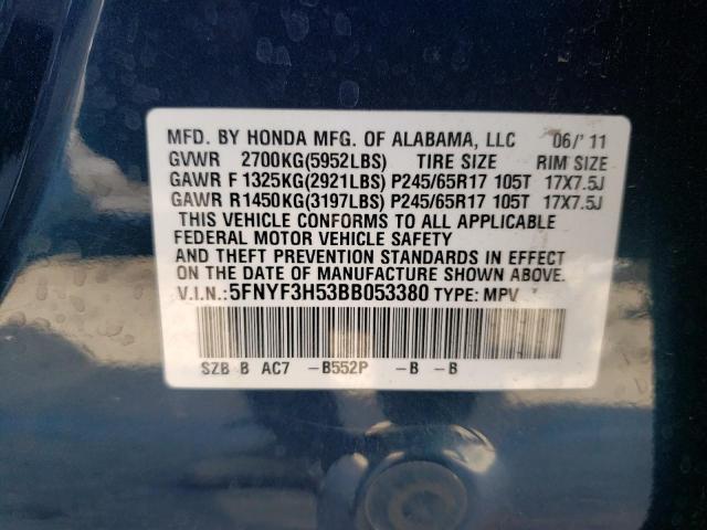 Photo 10 from auction – 2011 HONDA PILOT EXL with VIN 5FNYF3H53BB053380
