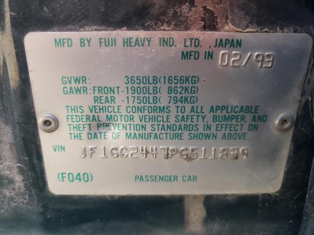 Photo 10 from auction – 1993 SUBARU IMPREZA L with VIN JF1GC2447PG511839