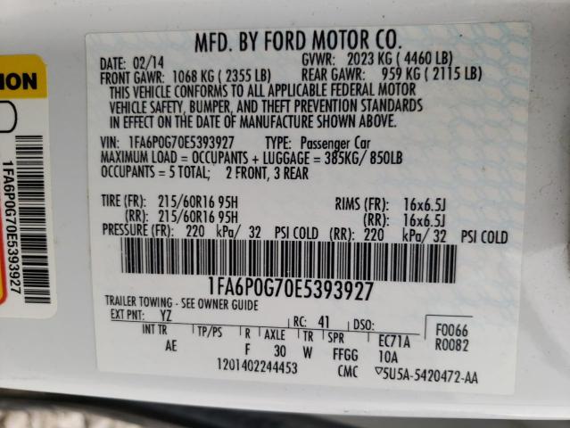 Photo 10 from auction – 2014 FORD FUSION S with VIN 1FA6P0G70E5393927
