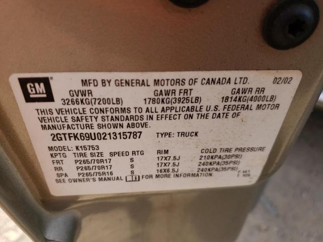 Photo 10 from auction – 2002 GMC SIERRA K15 with VIN 2GTFK69U021315787