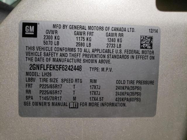 Photo 10 from auction – 2015 CHEVROLET EQUINOX LT with VIN 2GNFLFEK5F6242448