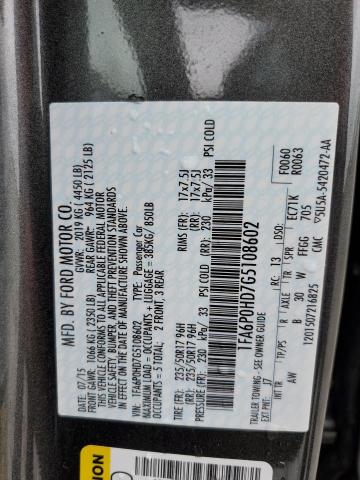 Photo 10 from auction – 2016 FORD FUSION SE with VIN 1FA6P0HD7G5108602
