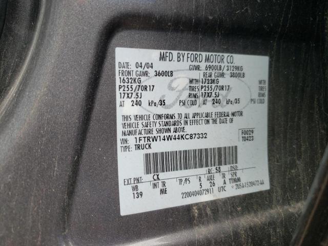 Photo 10 from auction – 2004 FORD F150 SUPER with VIN 1FTRW14W44KC87332