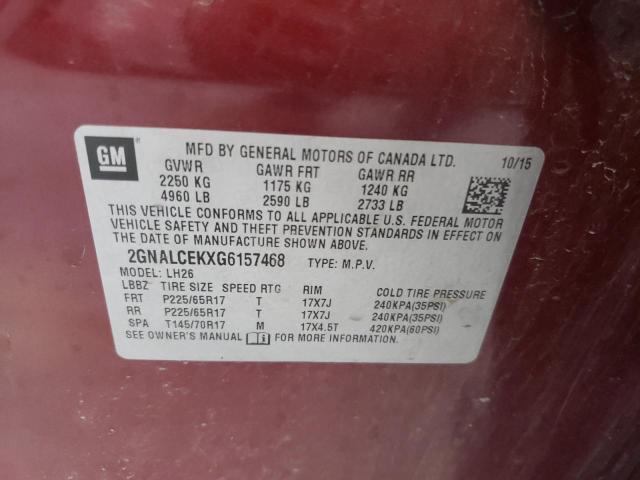 Photo 10 from auction – 2016 CHEVROLET EQUINOX LT with VIN 2GNALCEKXG6157468