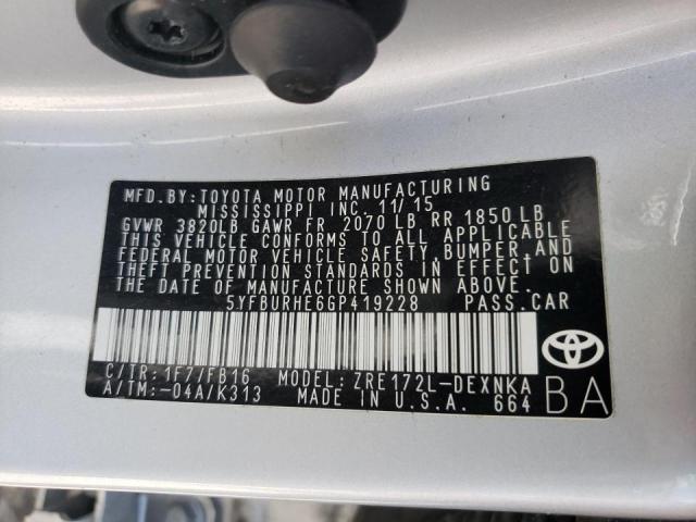 Photo 10 from auction – 2016 TOYOTA COROLLA L with VIN 5YFBURHE6GP419228