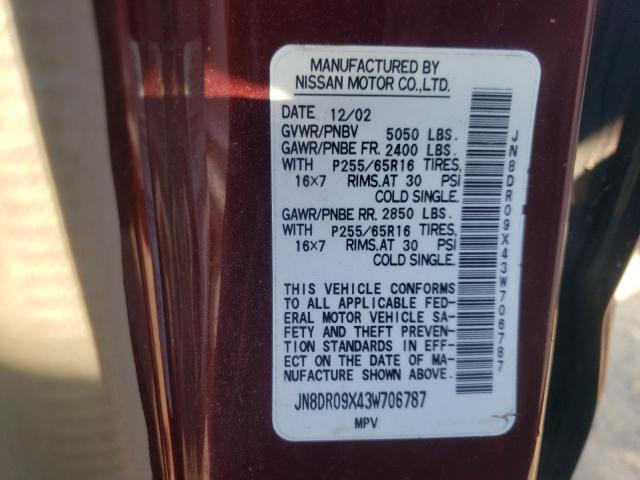 Photo 10 from auction – 2003 NISSAN PATHFINDER with VIN JN8DR09X43W706787