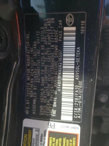 Photo 10 from auction – 2012 TOYOTA CAMRY BASE with VIN 4T4BF1FKXCR216507
