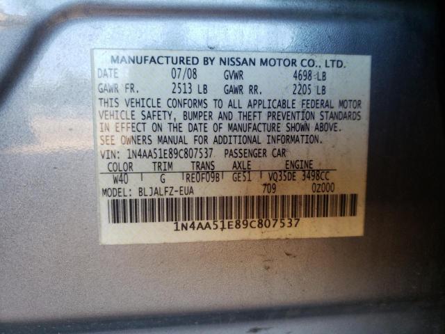 Photo 10 from auction – 2009 NISSAN MAXIMA S with VIN 1N4AA51E89C807537