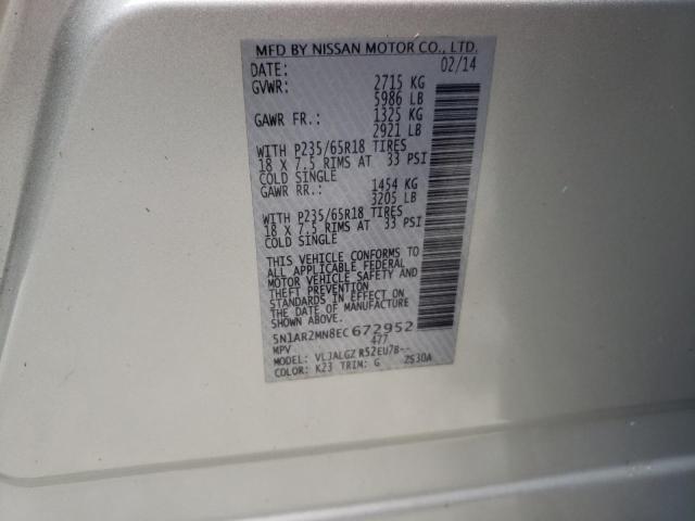 Photo 10 from auction – 2014 NISSAN PATHFINDER with VIN 5N1AR2MN8EC672952
