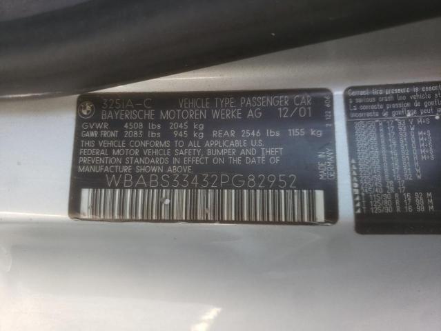 Photo 10 from auction – 2002 BMW 325 CI with VIN WBABS33432PG82952