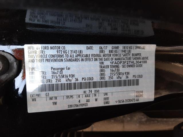 Photo 10 from auction – 2017 FORD FOCUS SE with VIN 1FADP3F27HL304188
