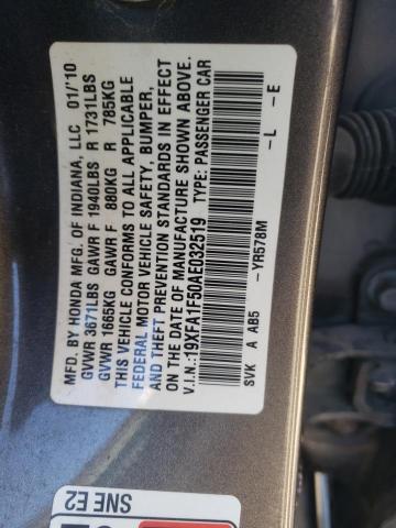 Photo 10 from auction – 2010 HONDA CIVIC LX with VIN 19XFA1F50AE032519