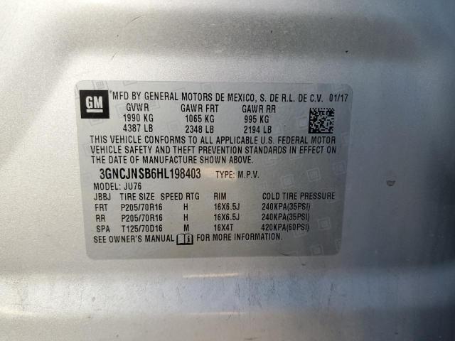 Photo 10 from auction – 2017 CHEVROLET TRAX LS with VIN 3GNCJNSB6HL198403