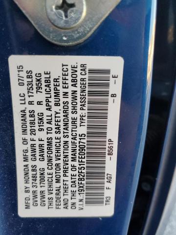 Photo 10 from auction – 2015 HONDA CIVIC LX with VIN 19XFB2F51FE090715