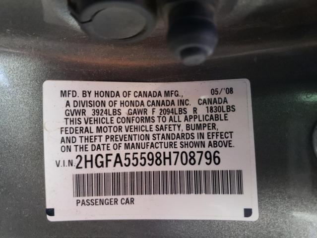 Photo 10 from auction – 2008 HONDA CIVIC SI with VIN 2HGFA55598H708796
