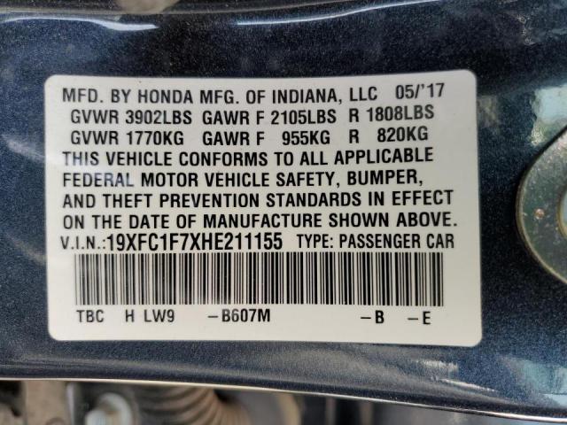 Photo 10 from auction – 2017 HONDA CIVIC EXL with VIN 19XFC1F7XHE211155
