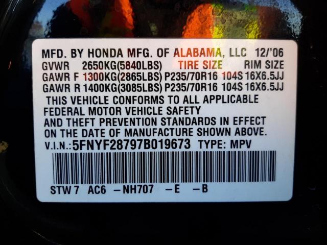 Photo 10 from auction – 2007 HONDA PILOT EXL with VIN 5FNYF28797B019673