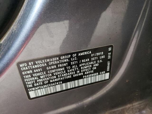 Photo 10 from auction – 2012 VOLKSWAGEN PASSAT S with VIN 1VWAP7A35CC047414