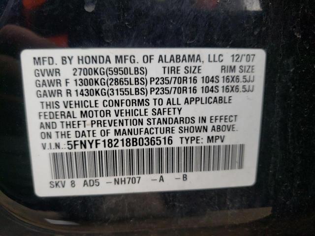 Photo 10 from auction – 2008 HONDA PILOT VP with VIN 5FNYF18218B036516