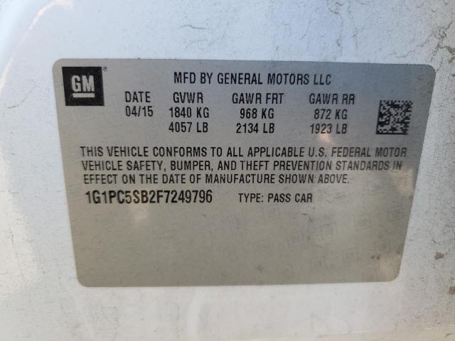 Photo 10 from auction – 2015 CHEVROLET CRUZE LT with VIN 1G1PC5SB2F7249796
