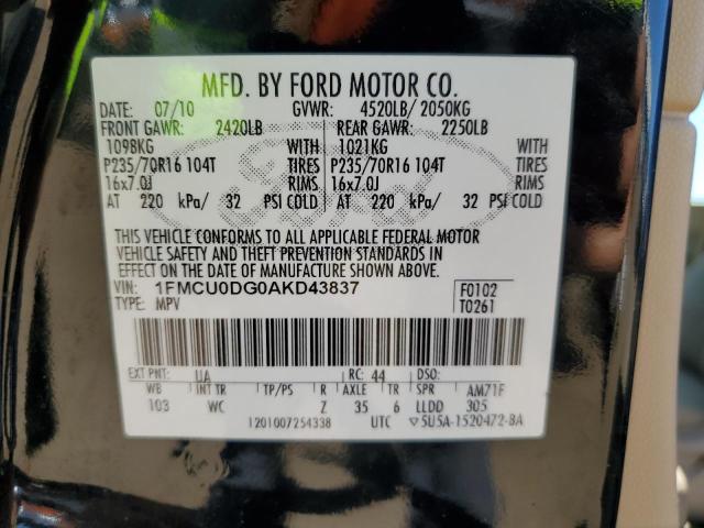 Photo 10 from auction – 2010 FORD ESCAPE XLT with VIN 1FMCU0DG0AKD43837