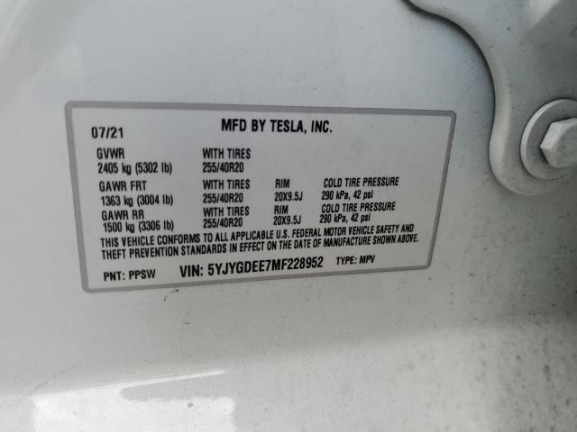 Photo 10 from auction – 2021 TESLA MODEL Y with VIN 5YJYGDEE7MF228952