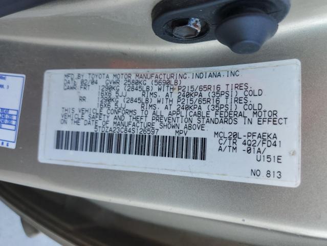 Photo 10 from auction – 2004 TOYOTA SIENNA CE with VIN 5TDZA23C84S126597