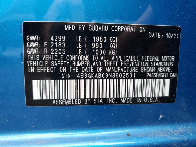 Photo 10 from auction – 2022 SUBARU IMPREZA with VIN 4S3GKAB69N3602501