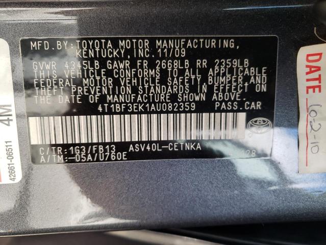 Photo 10 from auction – 2010 TOYOTA CAMRY BASE with VIN 4T1BF3EK1AU082359