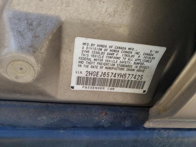 Photo 10 from auction – 2000 HONDA CIVIC with VIN 2HGEJ6574YH577425