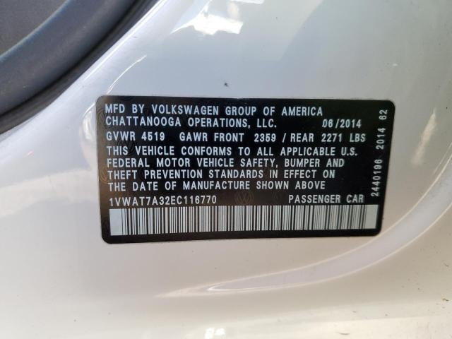 Photo 10 from auction – 2014 VOLKSWAGEN PASSAT S with VIN 1VWAT7A32EC116770