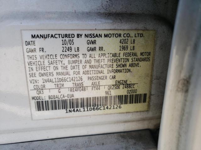 Photo 10 from auction – 2006 NISSAN ALTIMA S with VIN 1N4AL11D66C142126