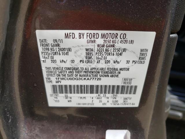 Photo 10 from auction – 2012 FORD ESCAPE XLT with VIN 1FMCU0DG3CKA77720