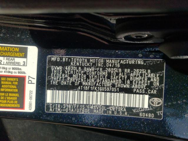 Photo 10 from auction – 2016 TOYOTA CAMRY LE with VIN 4T1BF1FK1GU597051