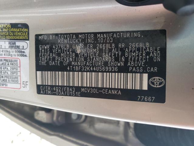 Photo 10 from auction – 2004 TOYOTA CAMRY LE with VIN 4T1BF32K44U569936