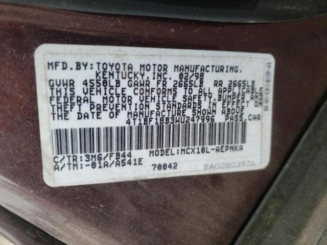 Photo 10 from auction – 1998 TOYOTA AVALON XL with VIN 4T1BF18B3WU247996