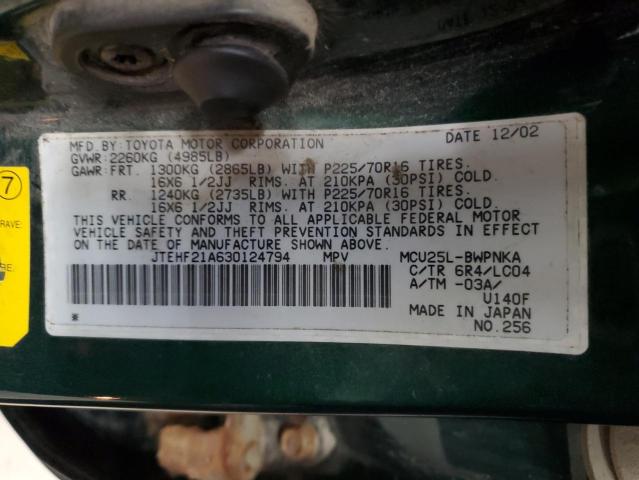 Photo 10 from auction – 2003 TOYOTA HIGHLANDER with VIN JTEHF21A630124794