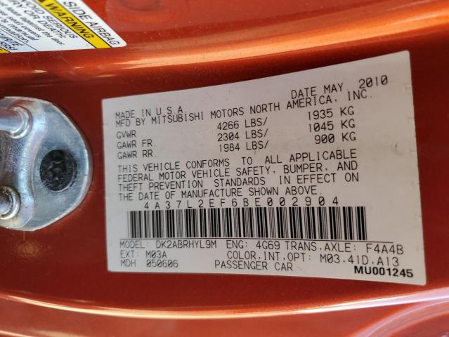 Photo 10 from auction – 2011 MITSUBISHI ECLIPSE SP with VIN 4A37L2EF6BE002904