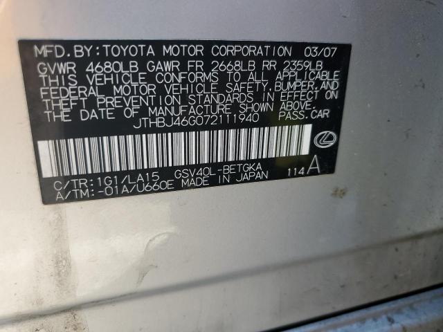 Photo 10 from auction – 2007 LEXUS ES 350 with VIN JTHBJ46G072111940