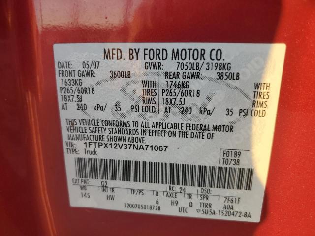 Photo 10 from auction – 2007 FORD F150 with VIN 1FTPX12V37NA71067