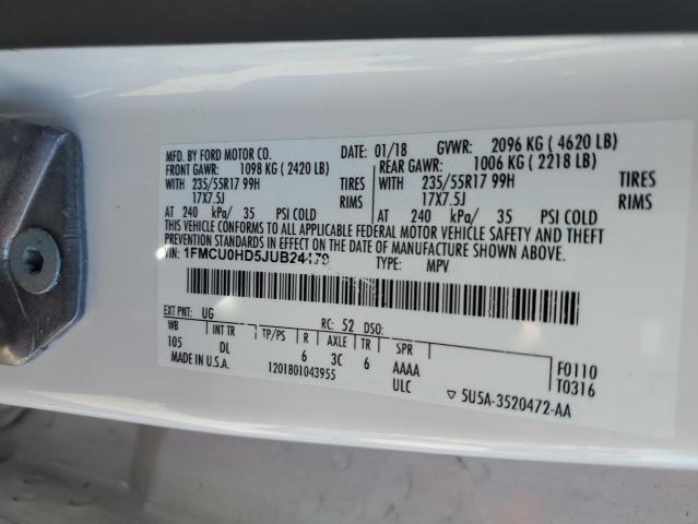 Photo 10 from auction – 2018 FORD ESCAPE SEL with VIN 1FMCU0HD5JUB24179