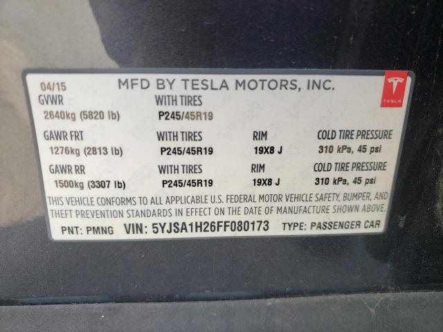 Photo 10 from auction – 2015 TESLA MODEL S 85 with VIN 5YJSA1H26FF080173