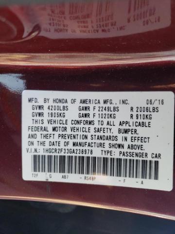 Photo 10 from auction – 2016 HONDA ACCORD with VIN 1HGCR2F33GA238978