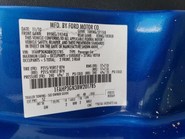 Photo 10 from auction – 2011 FORD FOCUS SES with VIN 1FAHP3GN3BW201785