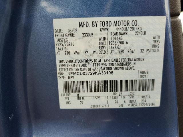 Photo 10 from auction – 2009 FORD ESCAPE XLT with VIN 1FMCU03729KA33105