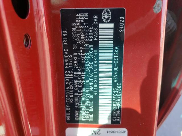 Photo 10 from auction – 2010 TOYOTA CAMRY BASE with VIN 4T1BF3EK1AU068140
