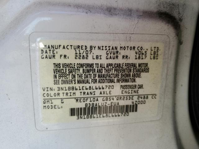 Photo 10 from auction – 2008 NISSAN SENTRA SE- with VIN 3N1BB61E68L666720