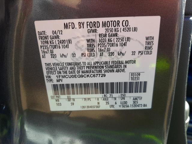 Photo 10 from auction – 2012 FORD ESCAPE LIM with VIN 1FMCU0EG9CKC67729