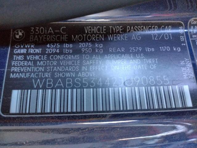 Photo 10 from auction – 2002 BMW 330 CI with VIN WBABS53442JU90855