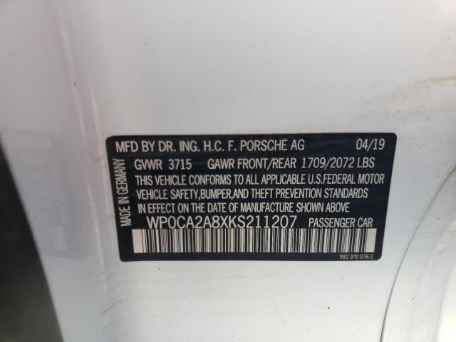Photo 10 from auction – 2019 PORSCHE BOXSTER BA with VIN WP0CA2A8XKS211207